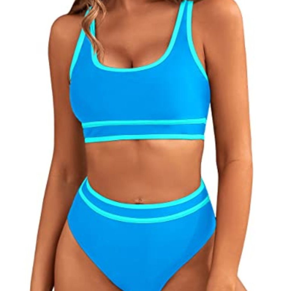 BMJL Women's High Waisted Bikini Sets Sporty Two Piece Swimsuit Color Block